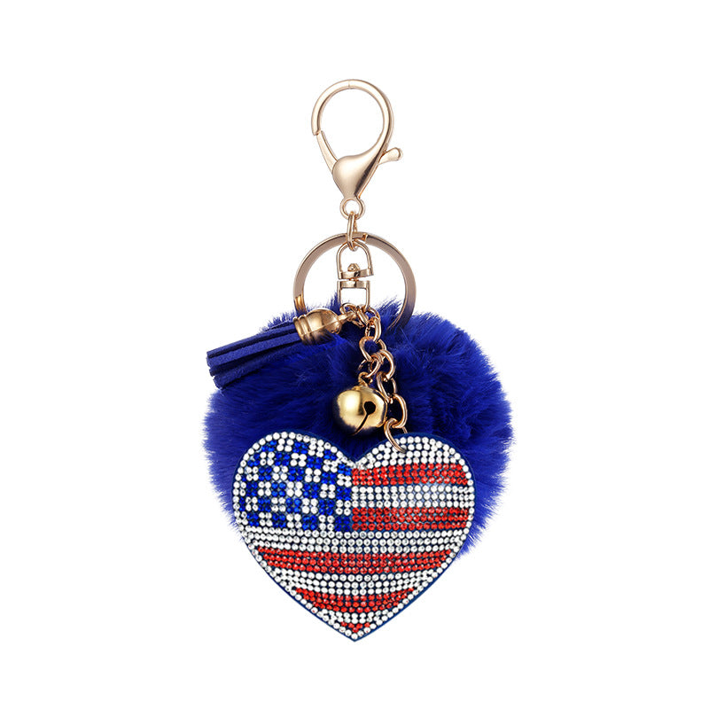 Wholesale 10pcs of Love Rhinestone Flannel 8cm Wool Ball Keychain